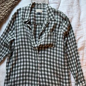 Universal Thread Button-Up Gauze Shirt, Size Large, Green and White
